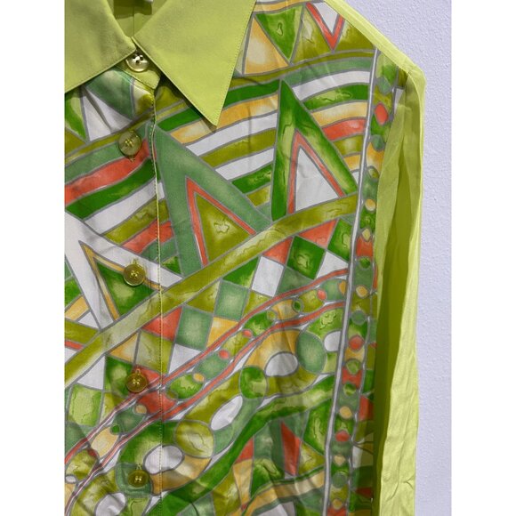 Diane Gilman Silk Button-Up Shirt Abstract Geometric Multicolor Long Sleeve Sz M - Picture 4 of 9